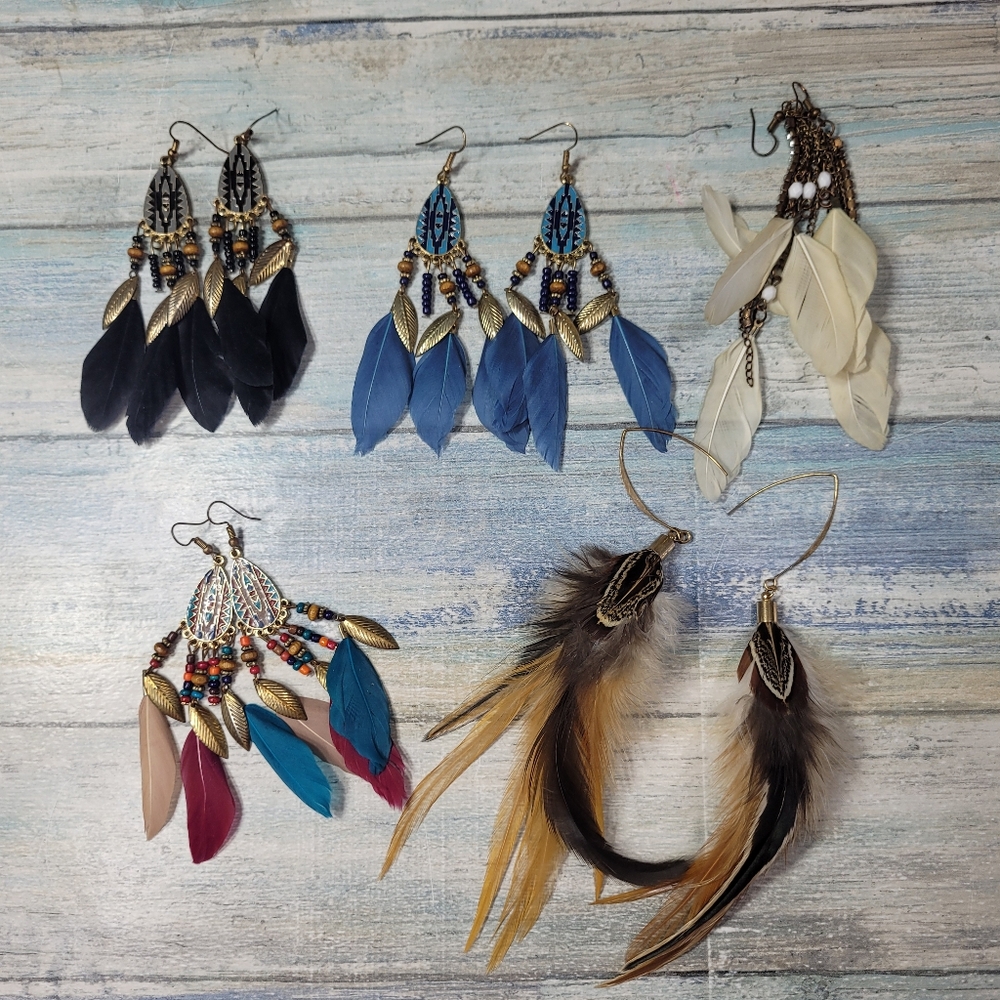 Bohemian Feather Earrings Set - Multicolor